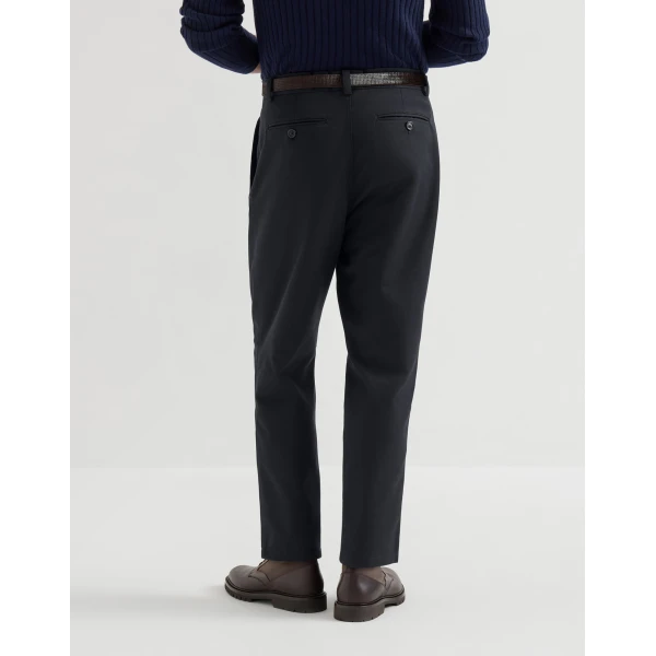 Brunello Cucinelli Gabardine ergonomic trousers in Blue, view 3 | Pants | Coveti