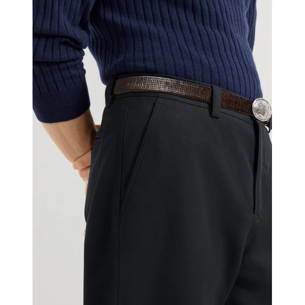 Brunello Cucinelli Gabardine ergonomic trousers in Blue, view 4 | Pants | Coveti