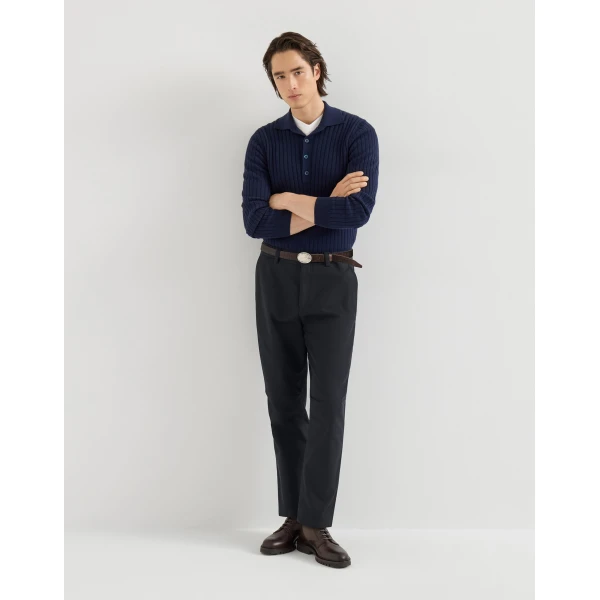 Brunello Cucinelli Gabardine ergonomic trousers in Blue, view 5 | Pants | Coveti
