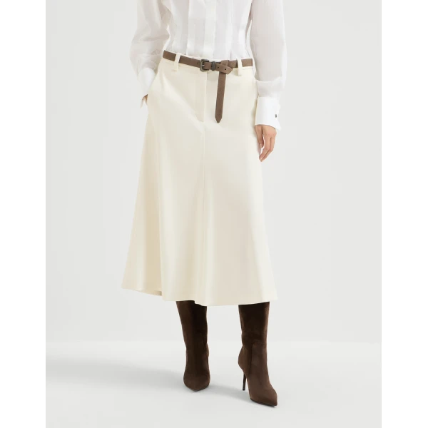 Brunello Cucinelli Gabardine flute skirt with monili in Milk, view 2 | Skirts | Coveti