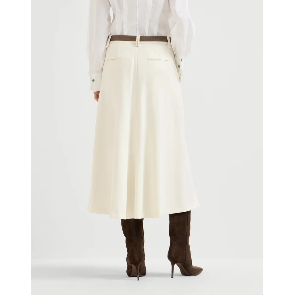 Brunello Cucinelli Gabardine flute skirt with monili in Milk, view 3 | Skirts | Coveti
