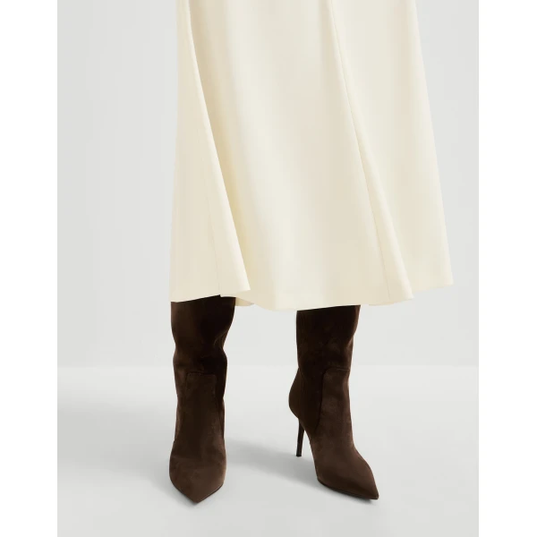 Brunello Cucinelli Gabardine flute skirt with monili in Milk, view 4 | Skirts | Coveti