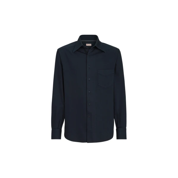 Garment-dyed gabardine shirt in Navy Blue