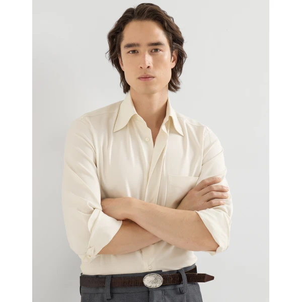 Brunello Cucinelli Garment-dyed twill shirt in Panama, view 2 | Shirts | Coveti