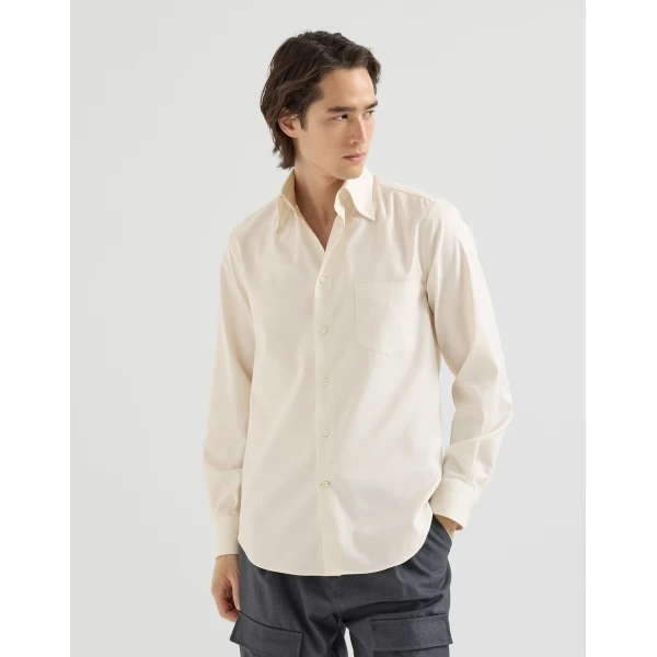 Brunello Cucinelli Garment-dyed twill shirt in Panama, view 4 | Shirts | Coveti