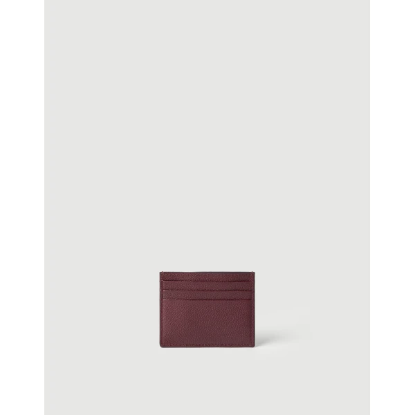 Brunello Cucinelli Grained calfskin card case in Amaranth, view 2 | Wallets & Purses | Coveti