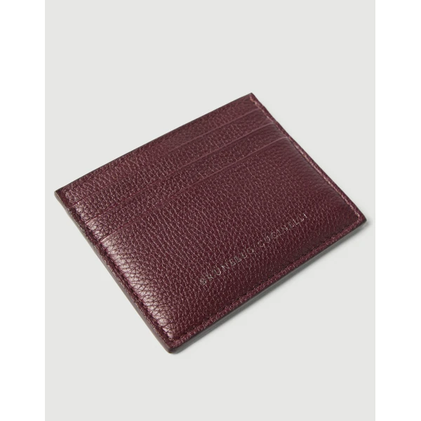 Brunello Cucinelli Grained calfskin card case in Amaranth, view 3 | Wallets & Purses | Coveti