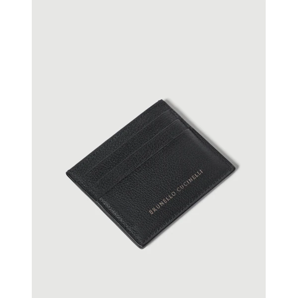 Brunello Cucinelli Grained calfskin card case in Black, view 3 | Wallets & Purses | Coveti