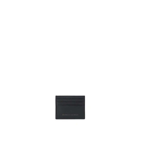 Brunello Cucinelli Grained calfskin card case in Black | Wallets & Purses | Coveti