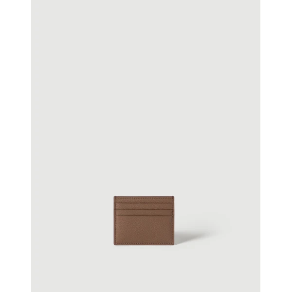 Brunello Cucinelli Grained calfskin card case in Brown Gianduia, view 2 | Wallets & Purses | Coveti