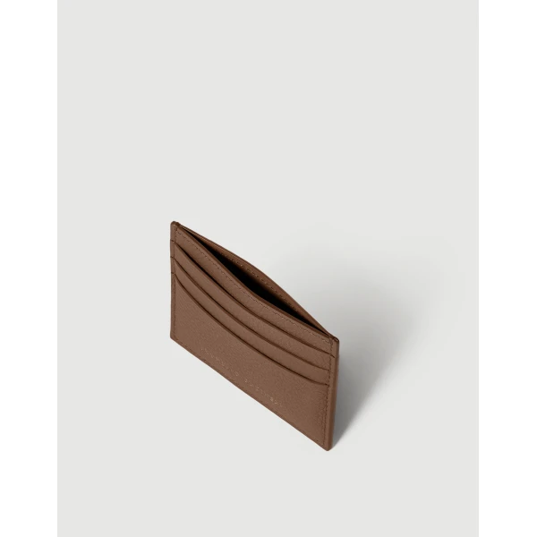Brunello Cucinelli Grained calfskin card case in Brown Gianduia, view 4 | Wallets & Purses | Coveti