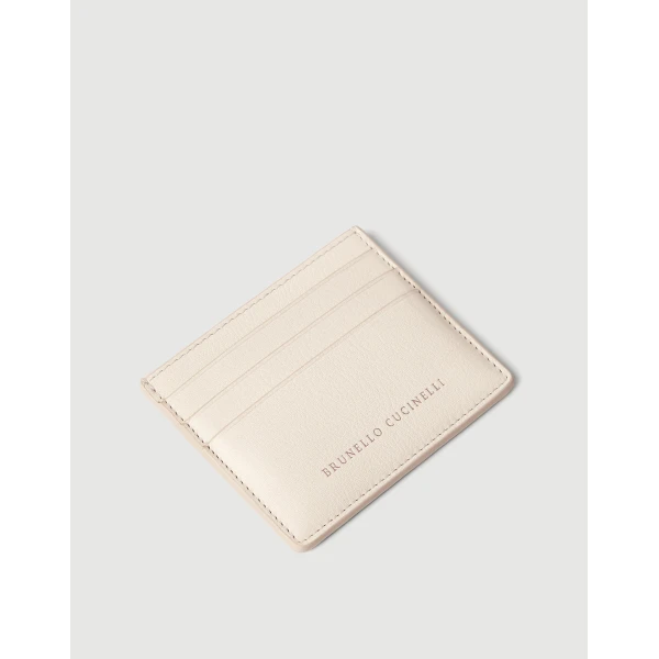 Brunello Cucinelli Grained calfskin card case in Ivory, view 3 | Wallets & Purses | Coveti