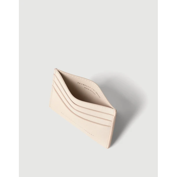 Brunello Cucinelli Grained calfskin card case in Ivory, view 4 | Wallets & Purses | Coveti