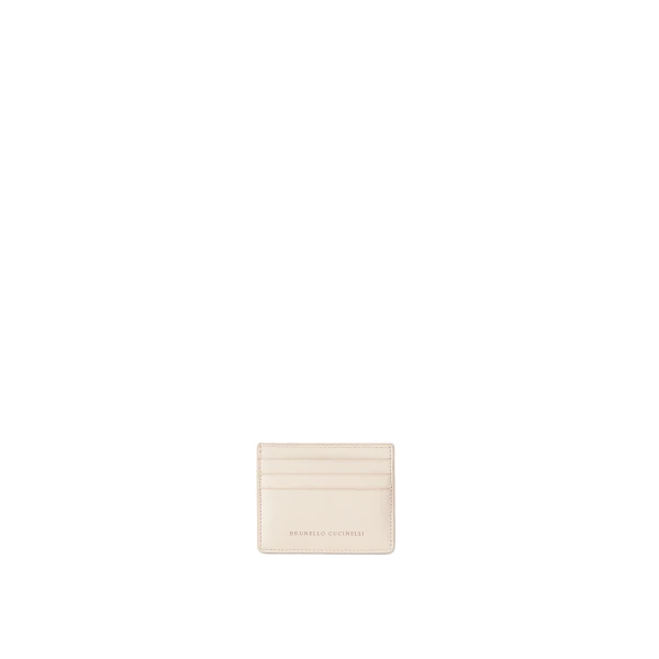 Brunello Cucinelli Grained calfskin card case in Ivory | Wallets & Purses | Coveti