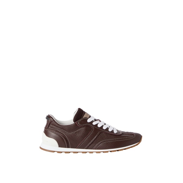 Brunello Cucinelli Grained soft leather runners in Mahogany