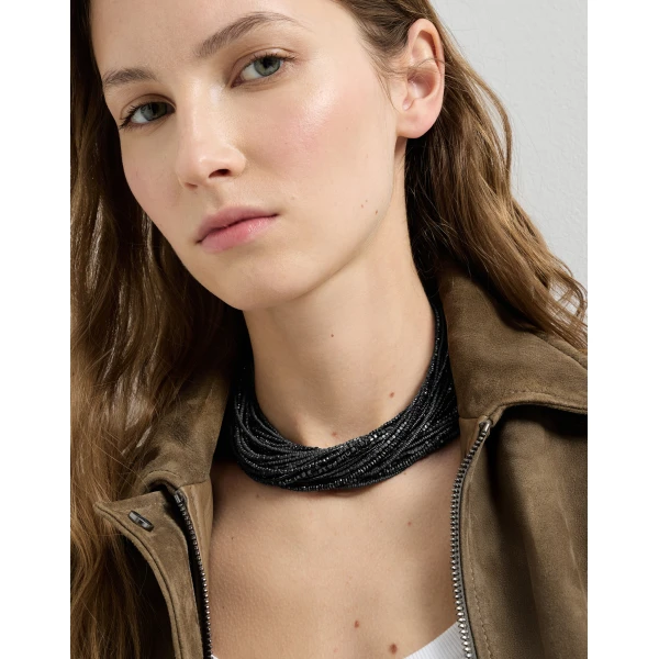 Brunello Cucinelli Hematite and Sterling Silver choker in Black, view 2 | Necklace | Coveti
