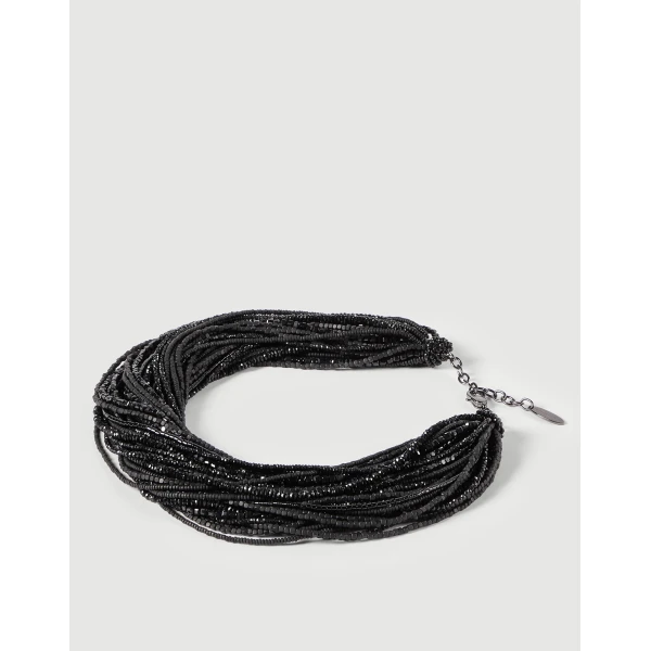 Brunello Cucinelli Hematite and Sterling Silver choker in Black, view 3 | Necklace | Coveti
