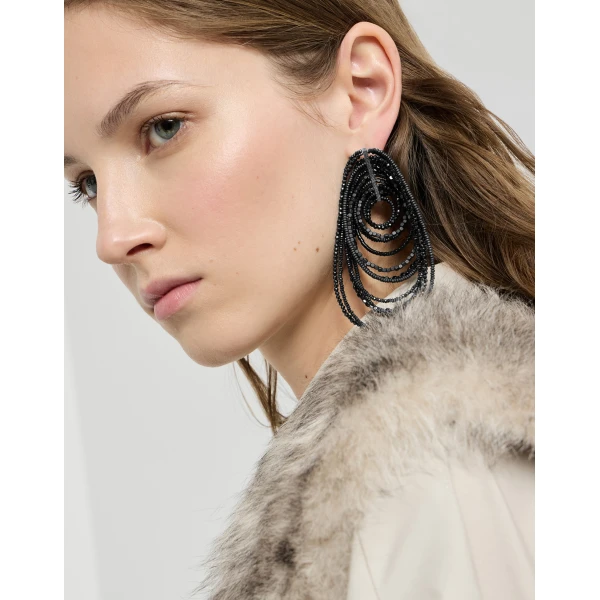 Brunello Cucinelli Hematite and Sterling Silver earrings in Black, view 2 | Earrings | Coveti
