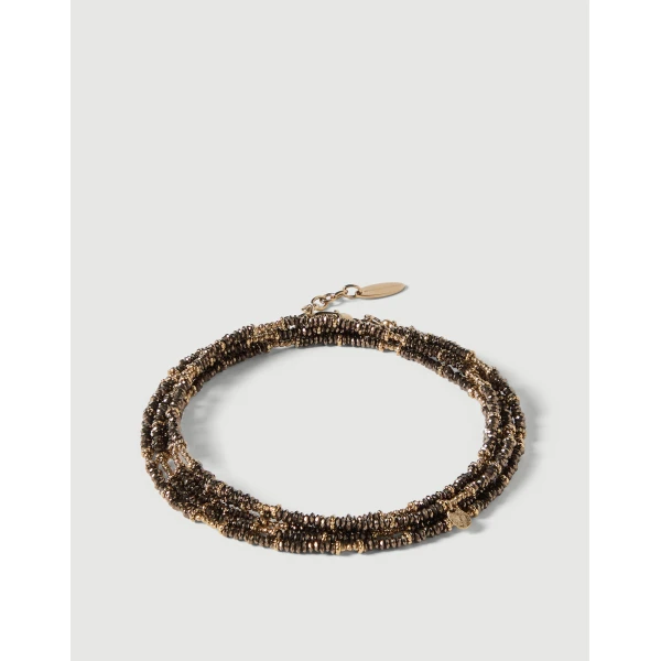 Brunello Cucinelli Hematite and Sterling Silver wrap bracelet in Brown, view 2 | Bracelets | Coveti