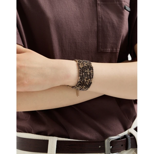 Brunello Cucinelli Hematite and Sterling Silver wrap bracelet in Brown, view 3 | Bracelets | Coveti