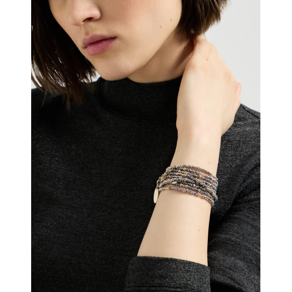Brunello Cucinelli Hematite and Sterling Silver wrap bracelet in Brown, view 3 | Bracelets | Coveti