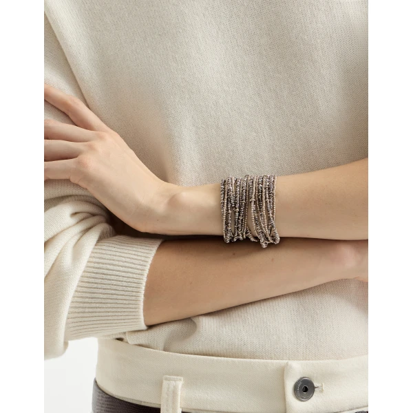 Brunello Cucinelli Hematite and Sterling Silver wrap bracelet in Silver, view 3 | Bracelets | Coveti