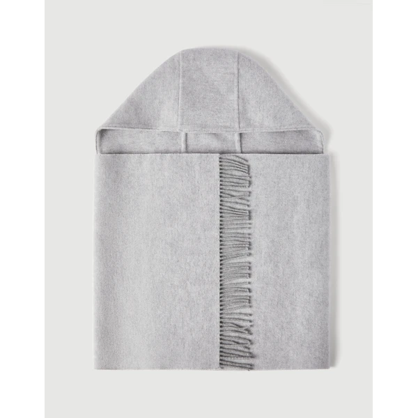 Brunello Cucinelli Hooded knit scarf in Light Grey, view 2 | Scarves | Coveti