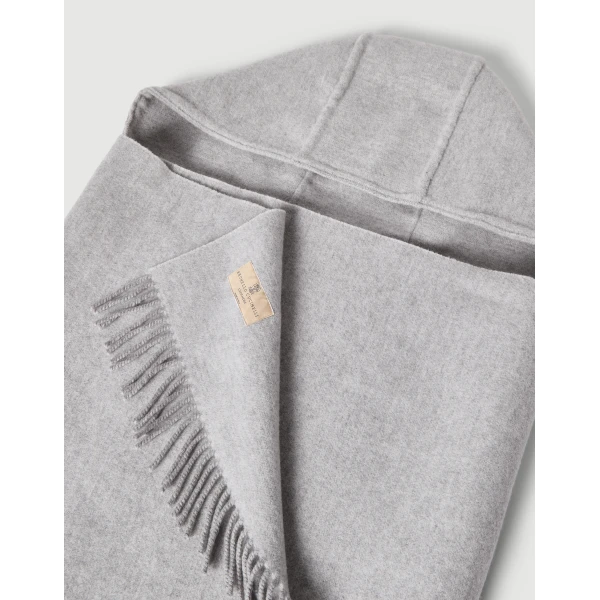 Brunello Cucinelli Hooded knit scarf in Light Grey, view 3 | Scarves | Coveti