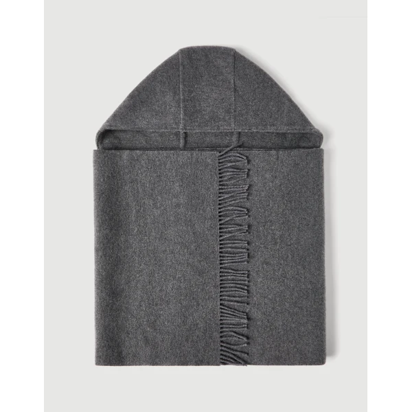 Brunello Cucinelli Hooded knit scarf in Medium Grey, view 3 | Scarves | Coveti