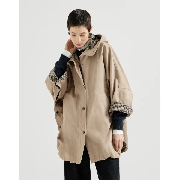 Hooded outerwear jacket with monili in Camel - Image 2