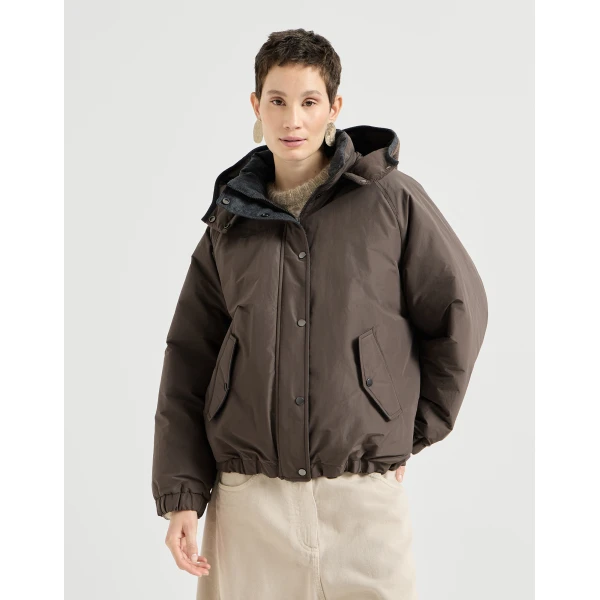 Hooded taffeta outerwear jacket in Brown - Image 2