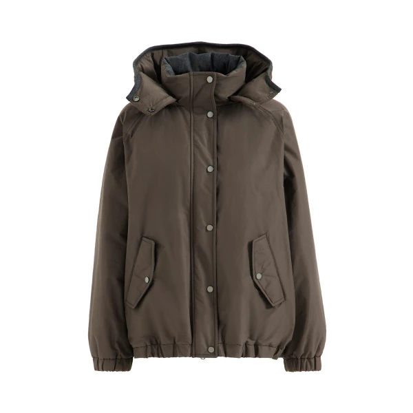 Hooded taffeta outerwear jacket in Brown