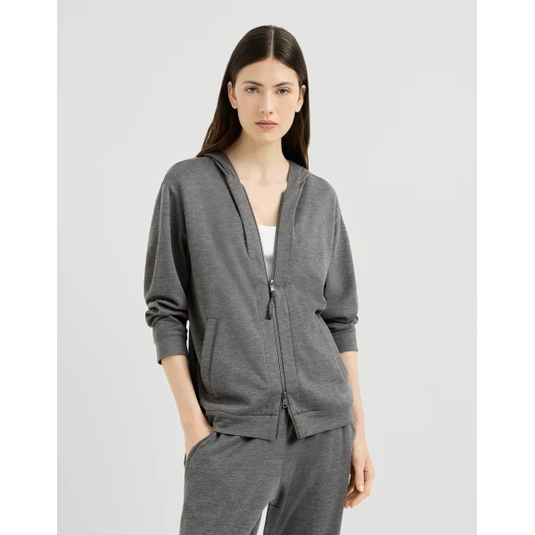 Brunello Cucinelli Interlock top with hood and Precious in Dark Grey