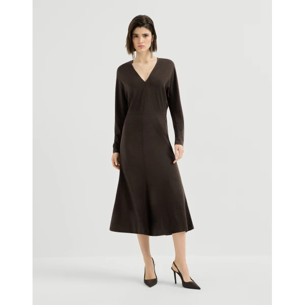 Brunello Cucinelli Jersey dress with monili in Coffee