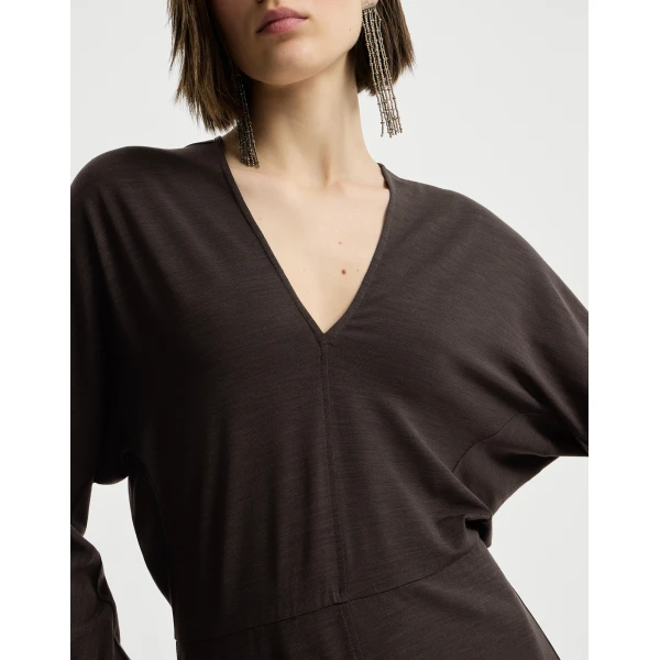 Brunello Cucinelli Jersey dress with monili in Coffee