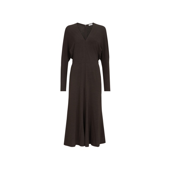 Brunello Cucinelli Jersey dress with monili in Coffee