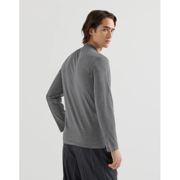 Brunello Cucinelli Jersey mock neck T-shirt in Dark Grey, view 3 | T-shirts | Coveti