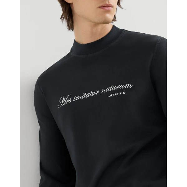 Brunello Cucinelli Jersey mock neck T-shirt in Navy Blue, view 4 | T-shirts | Coveti