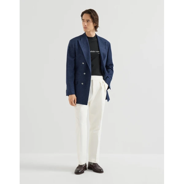 Brunello Cucinelli Jersey mock neck T-shirt in Navy Blue, view 6 | T-shirts | Coveti