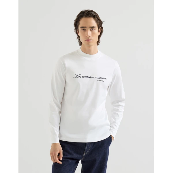 Brunello Cucinelli Jersey mock neck T-shirt in White, view 2 | T-shirts | Coveti