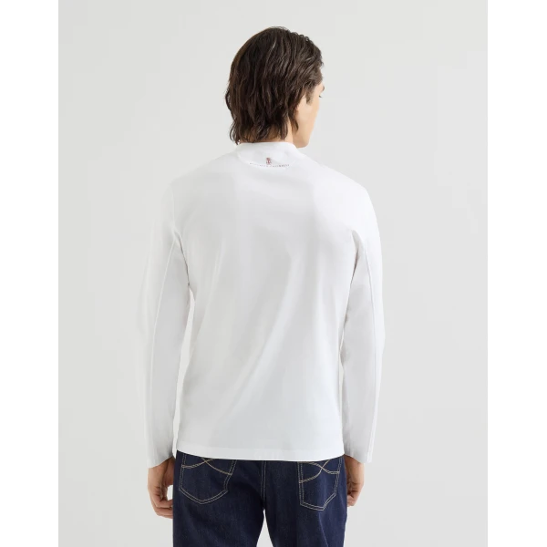 Brunello Cucinelli Jersey mock neck T-shirt in White, view 3 | T-shirts | Coveti