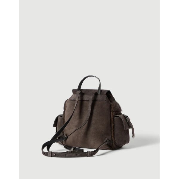 Brunello Cucinelli Knit and suede sartorial backpack in Pepper, view 2 | Backpacks | Coveti