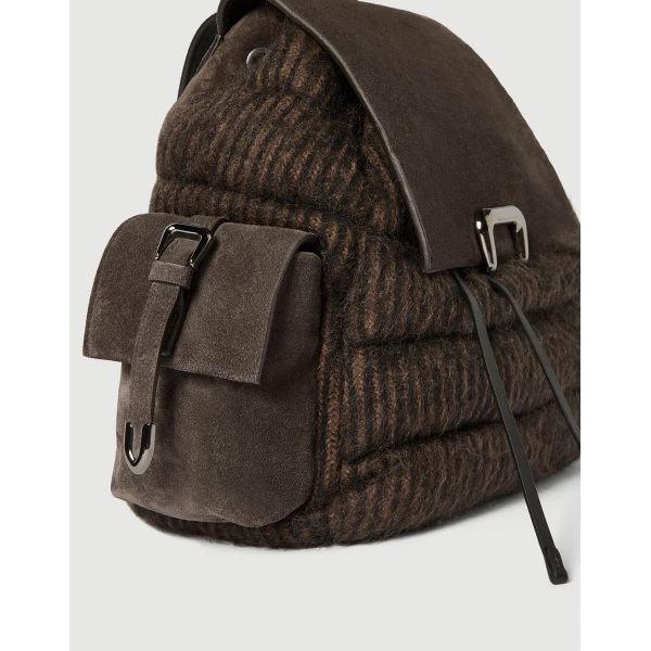 Brunello Cucinelli Knit and suede sartorial backpack in Pepper, view 3 | Backpacks | Coveti