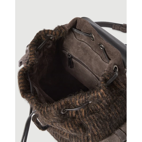 Brunello Cucinelli Knit and suede sartorial backpack in Pepper, view 5 | Backpacks | Coveti