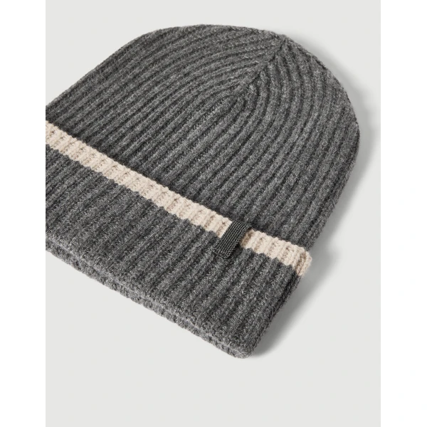 Brunello Cucinelli Knit beanie in Lead, view 2 | Hats | Coveti