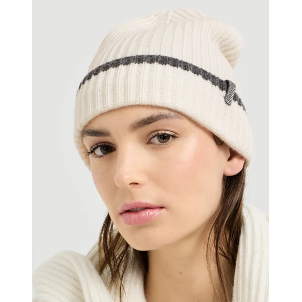 Brunello Cucinelli Knit beanie in Panama, view 3 | Hats | Coveti