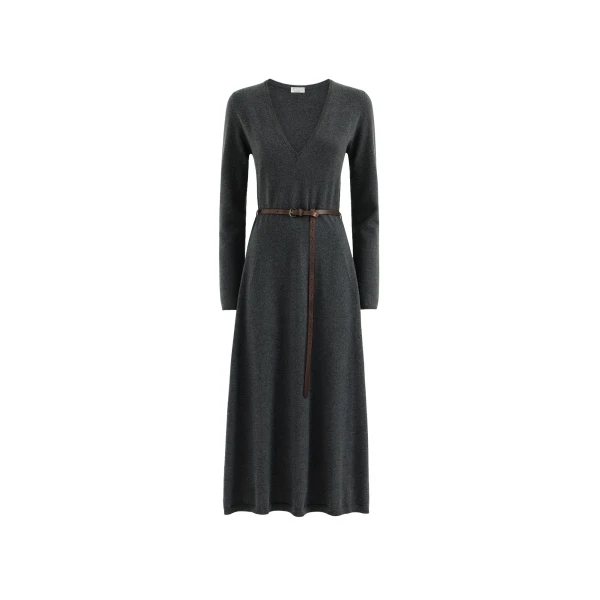 Knit dress with belt in Lead