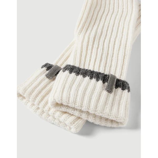 Brunello Cucinelli Knit mittens with monili in Panama, view 2 | Gloves | Coveti