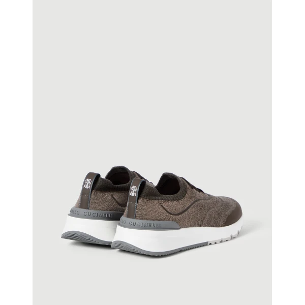Brunello Cucinelli Knit runners with heat-bonded details in Cocoa, view 2 | Sneakers | Coveti