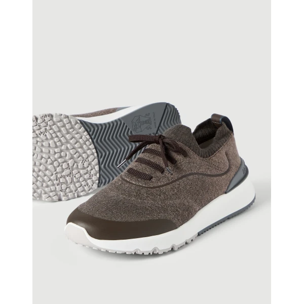 Brunello Cucinelli Knit runners with heat-bonded details in Cocoa, view 3 | Sneakers | Coveti